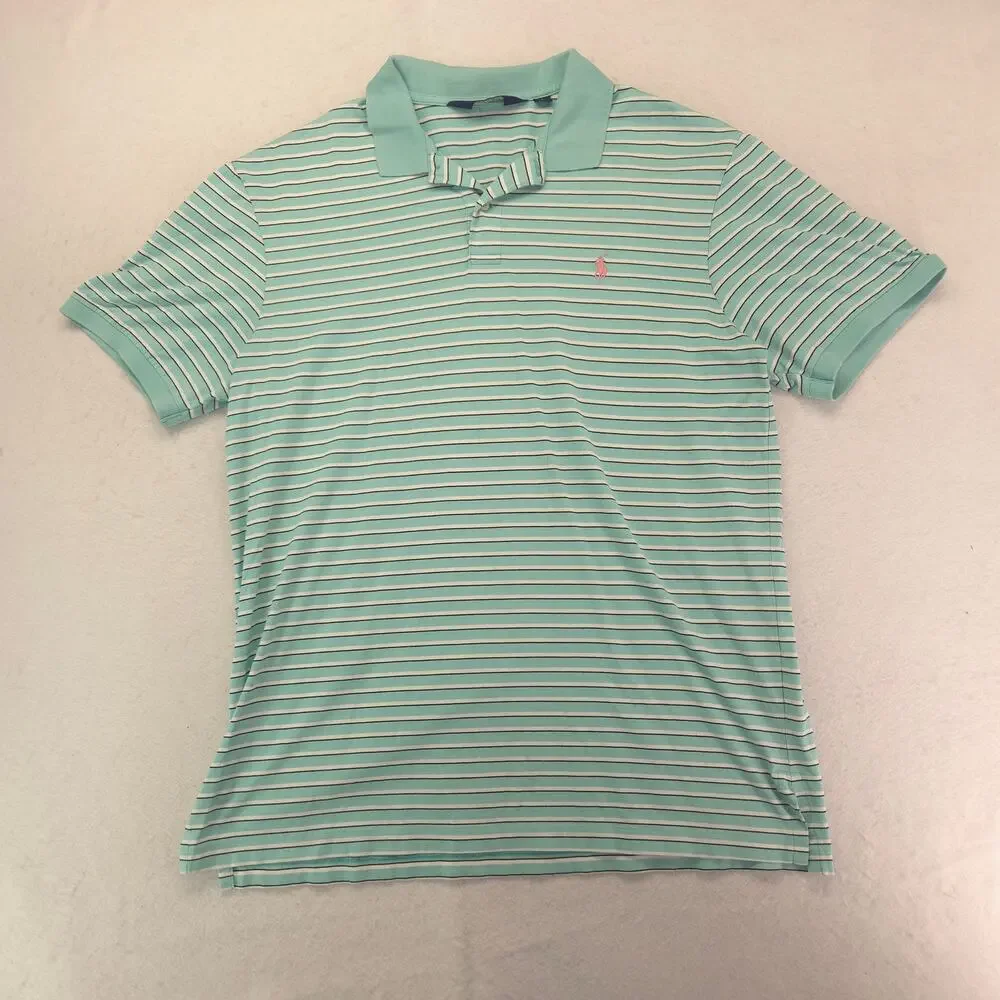 Polo Golf Ralph Lauren Collared Short Sleeve Polo Shirt Mens Size L Green Blue
